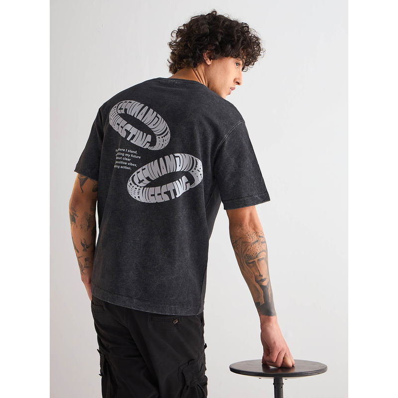 THE BEAR HOUSE Black Printed Oversized Fit T-Shirt (S)