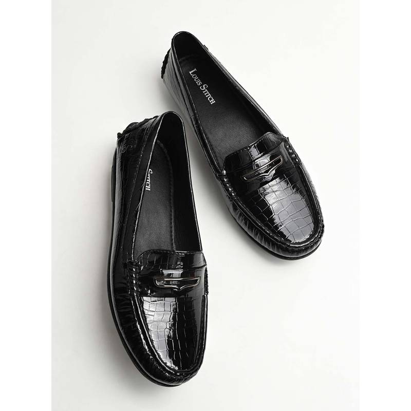 Louis Stitch Women Black Premium Textured Slip On Casual Loafers (UK 3)