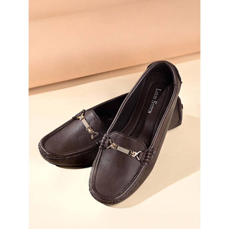 Louis Stitch Women Brown Premium Solid Slip On Casual Loafers (UK 5)