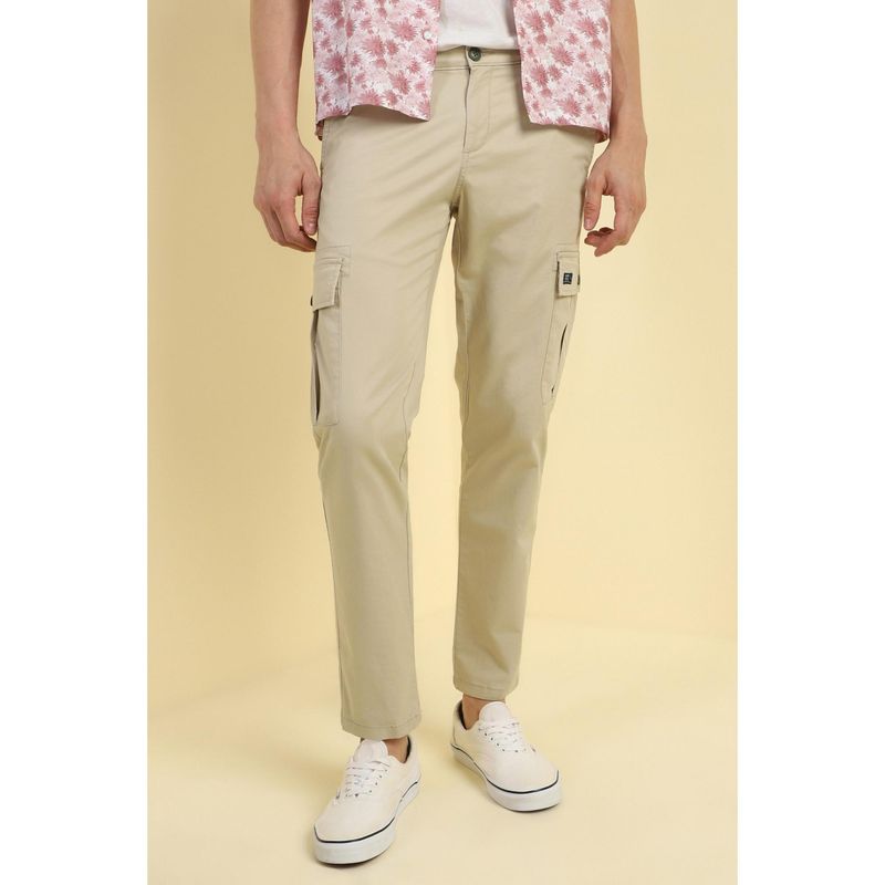 Allen Solly Men Beige Slim Fit Solid Cargo Trousers (34)