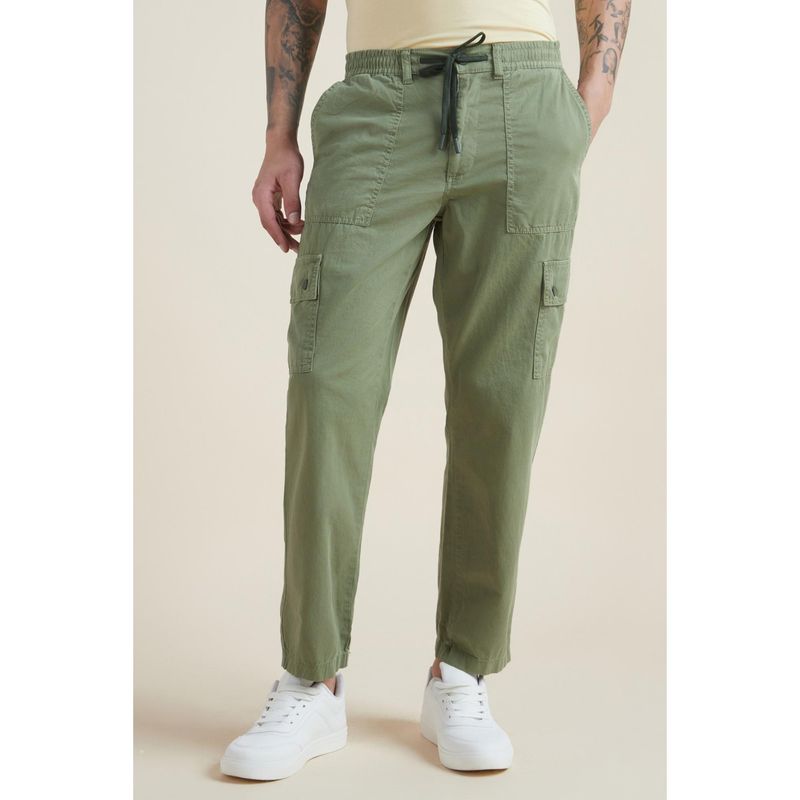 Allen Solly Men Olive Solid Cargo Trousers (30)