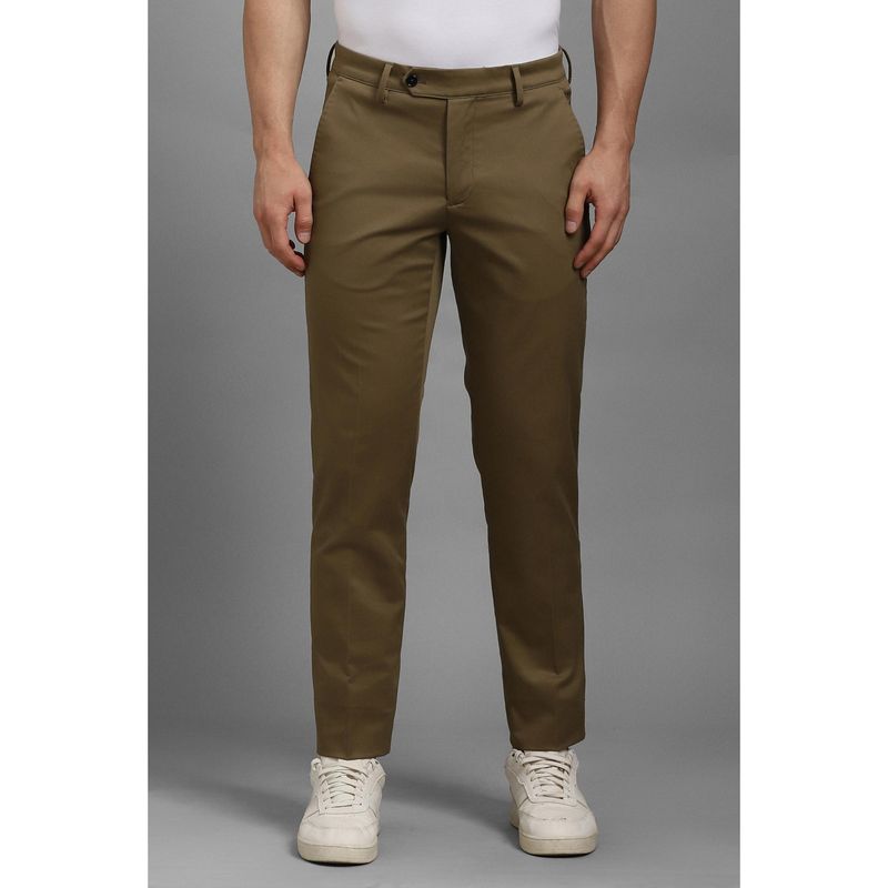 Louis Philippe Men Khaki Solid Flat Front Chinos Trousers (30)