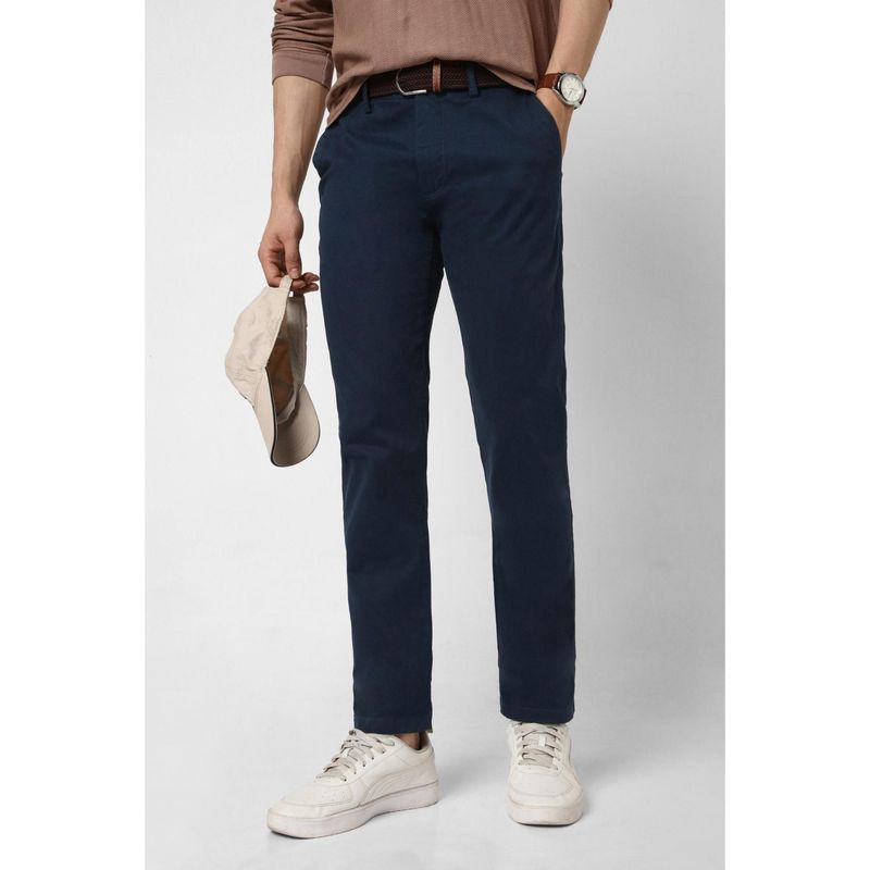 Peter England Men Navy Solid Chino Casual Trousers (40)