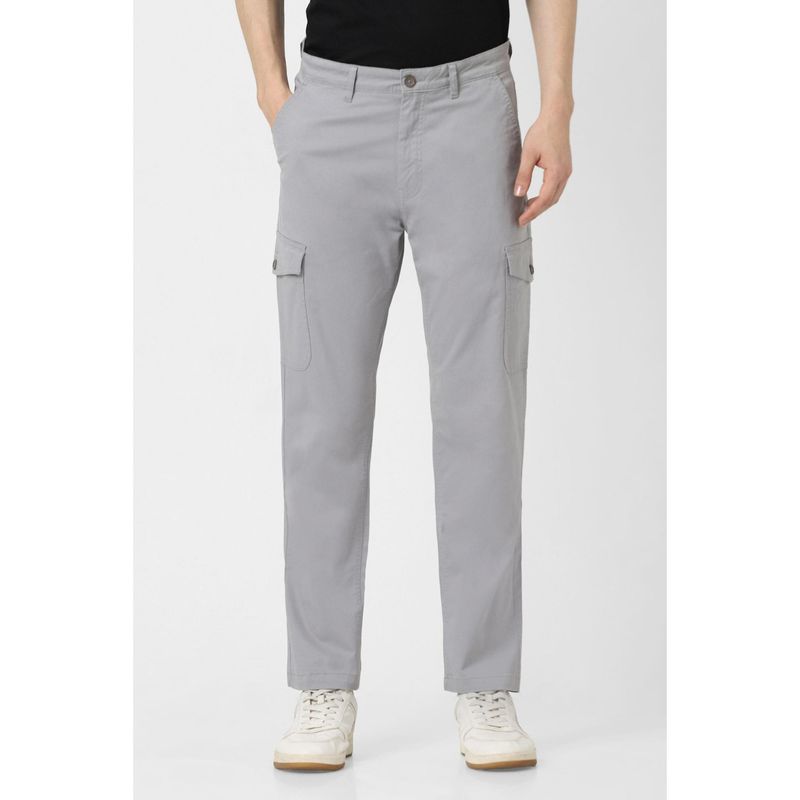 Peter England Men Grey Solid Cargo Trousers (28)