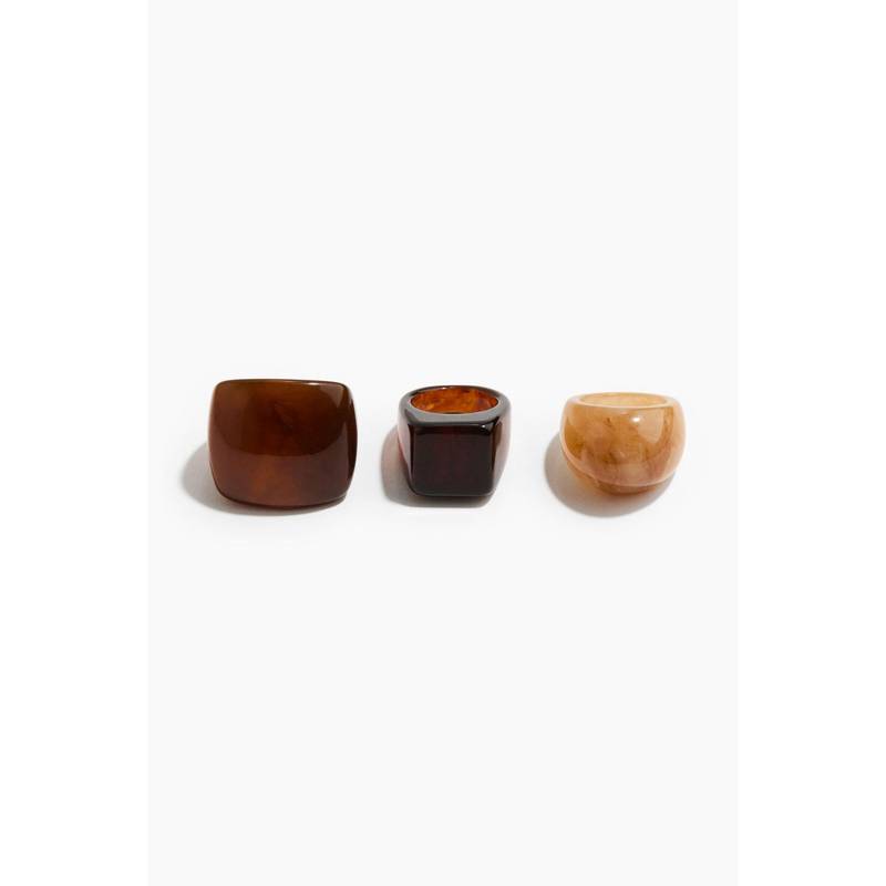 H&M Women Brown 3-Pack Chunky Rings (XS/S)