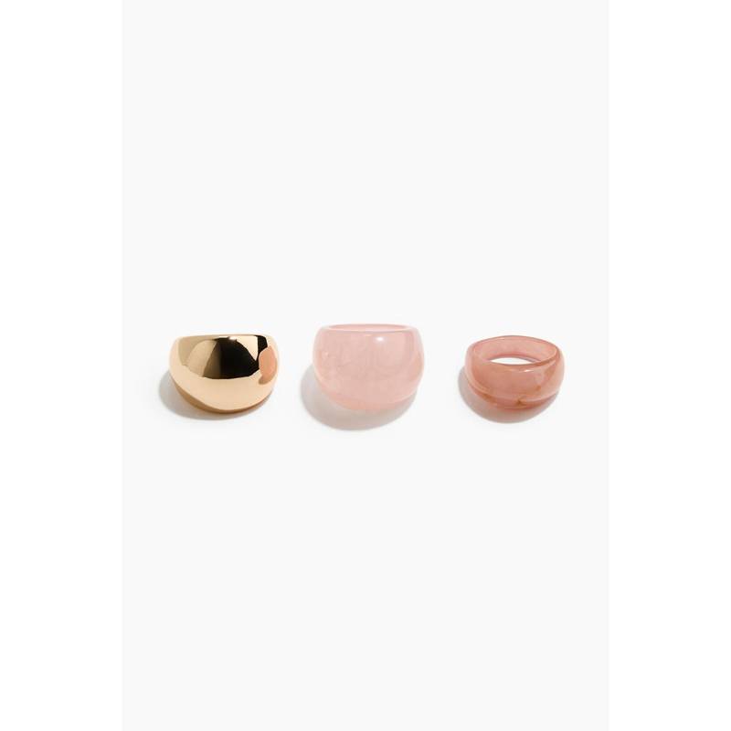 H&M Women Pink 3-Pack Chunky Rings (XS/S)
