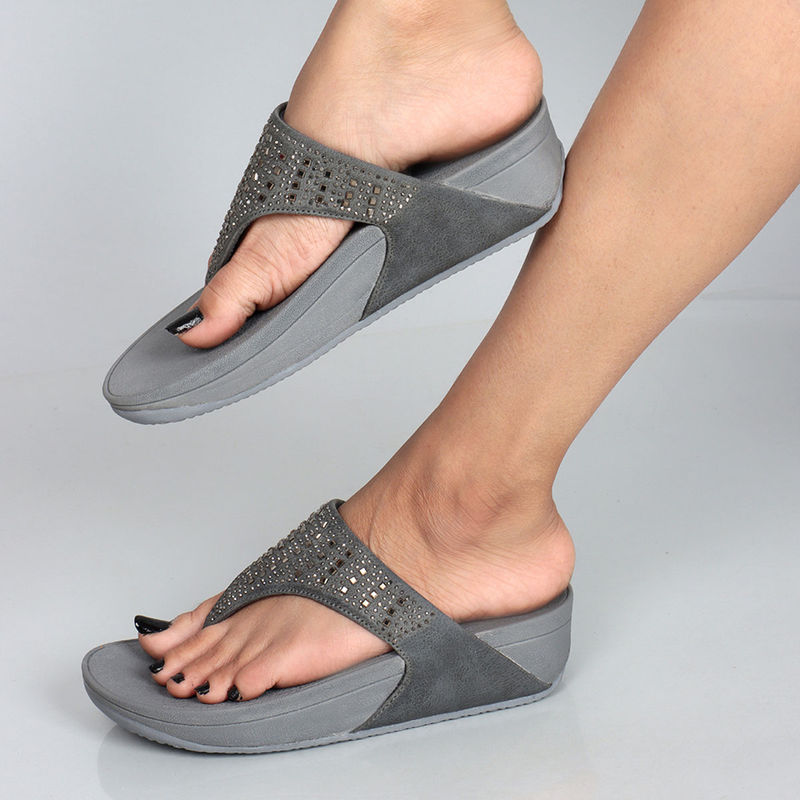 Carlton London Grey Ethnic Embellished Comfort Sandals (EURO 38)
