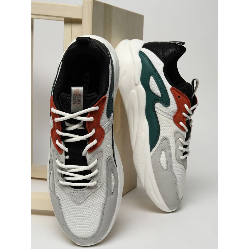 Xtep Canvas White & Dove Grey Retro Colorblock Casual Shoes For Men (EURO 40)