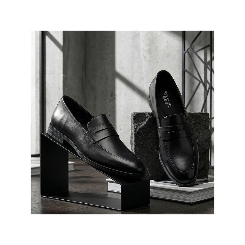 Rockport Perpetua Dec Slip-On Black Leather Loafers (UK 4.5)