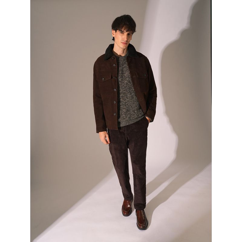 Selected Brown Textured Knitted Pullover Sweater (2XL)