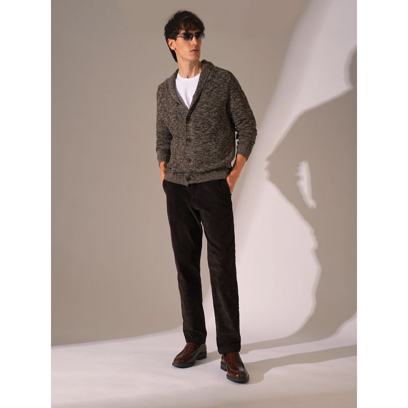 Selected Brown Shawl Neck Knitted Cardigan Sweater (2XL)