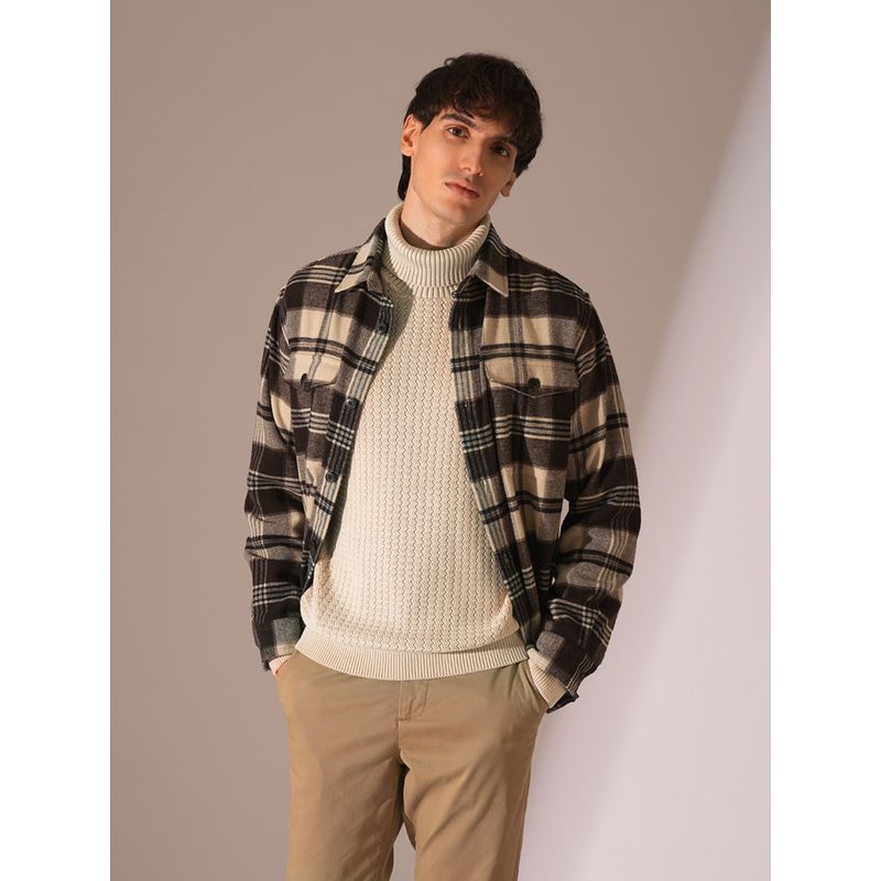 Selected Beige Textured Roll Neck Pullover Sweater (L)