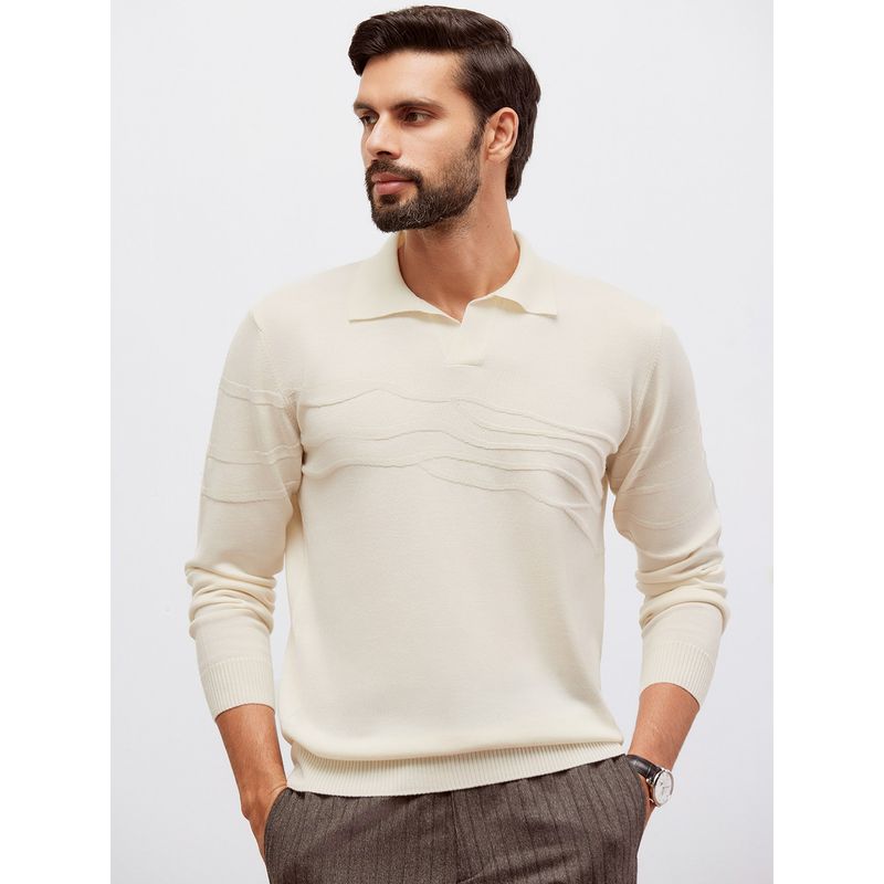 Andamen Casual Men's Off-White Merino Wool Sweater (L)