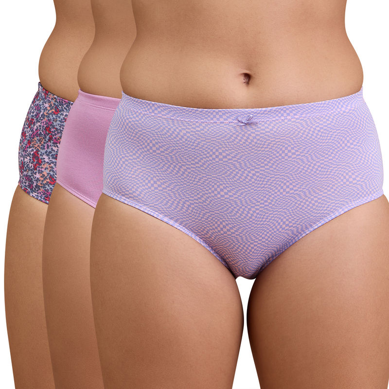 Nykd By Nykaa High Rise Cotton Full Brief Panty with Inner Elastic-NYP104-Multicolor-P03-Colors & Print May Vary (S)