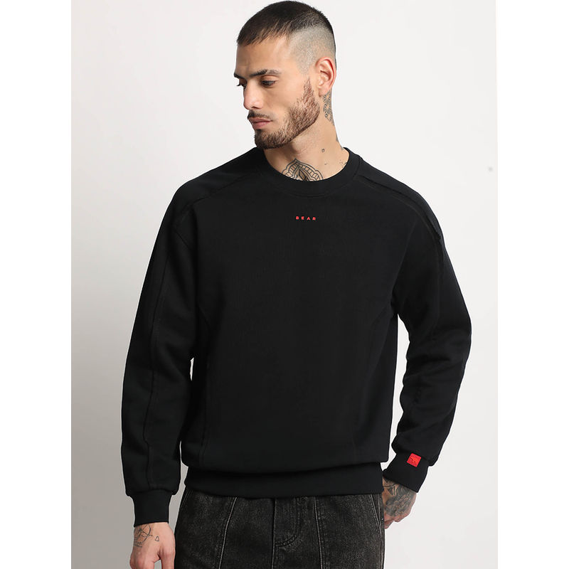 THE BEAR HOUSE Men Black Solid Inside Out Stitch Relaxed Fit Sweatshirt (3XL)
