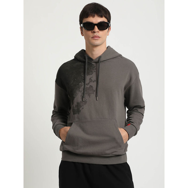 THE BEAR HOUSE Men Grey Printed Relaxed Fit Hoodie (2XL)