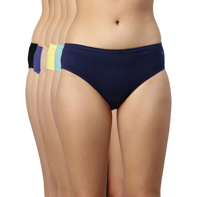 Enamor CH03-Cotton Classic Antimicrobial & Stain Release Finish Hipster Panty (Pack of 6) (S)
