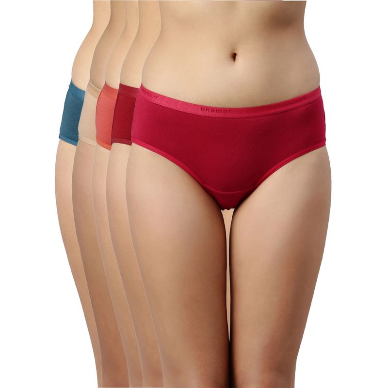 Enamor CR02 Stretch Cotton Antimicrobial & Stain Releas Hipster Panty (Pack of 5) (S)