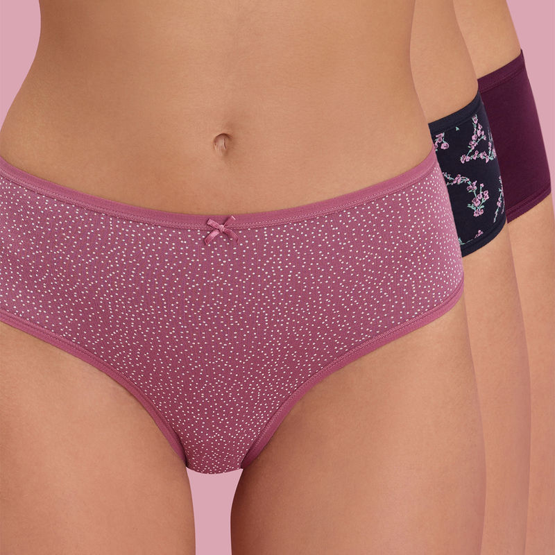 Nykd By Nykaa Mid Rise Cotton Hipster Panty with Outer Elastic-NYP033-Multicolor-P03-Colors & Print May Vary (L)