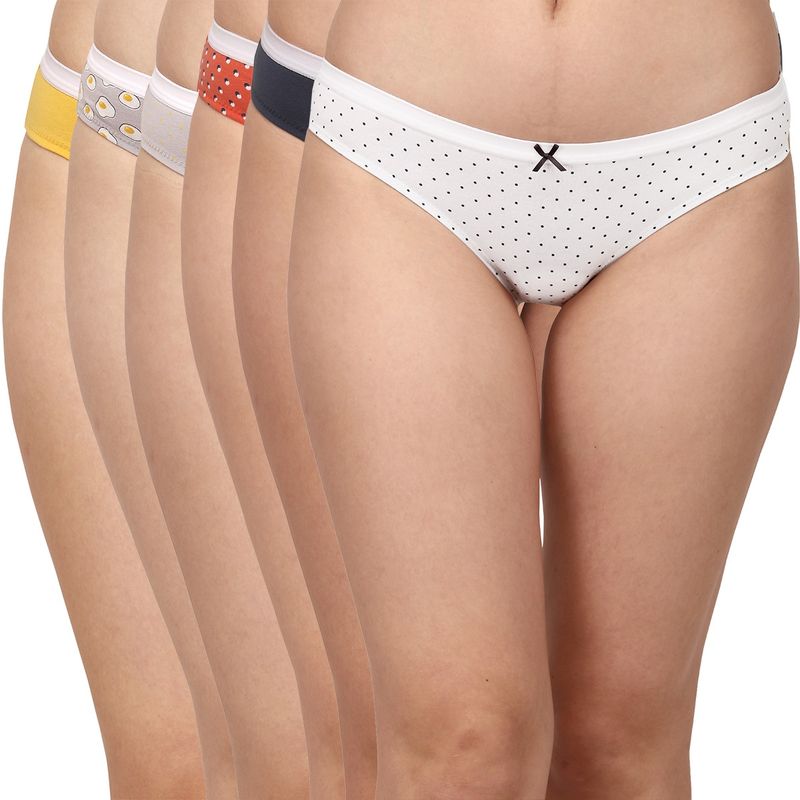 SOIE Women Mid Rise Solid And Printed Cotton Stretch Brief Panty (Pack of 6) (M)