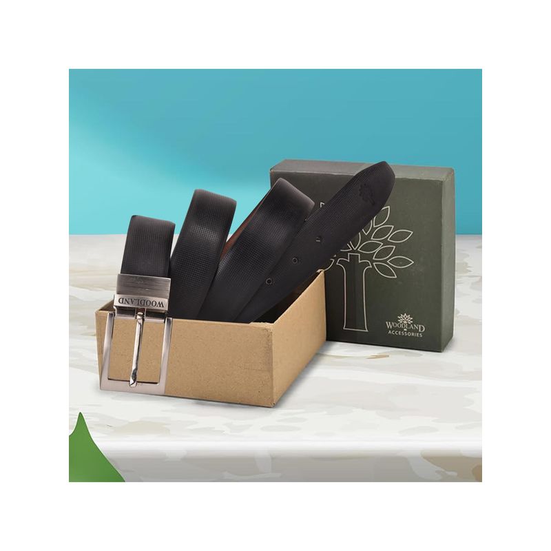 WOODLAND Men Leather Solid Reversible Black Belt (40)