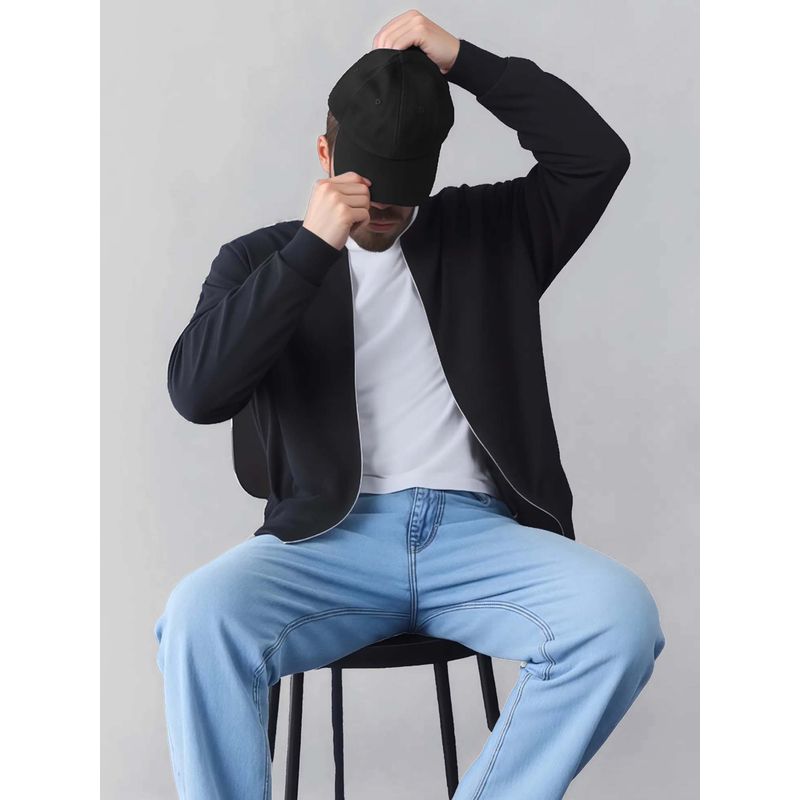 Styli Men Black Zip Through Relaxed Fit Bomber Jacket (M)