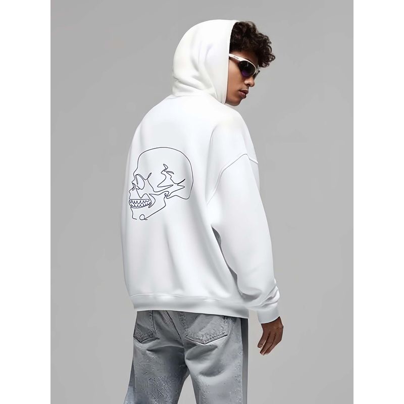 Styli White Skull Print Oversized Hoodie (XL)