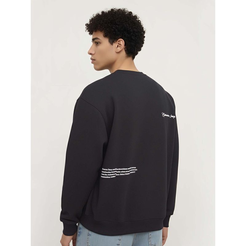 Styli Men Black Solid Relaxed Fit Sweatshirt (L)