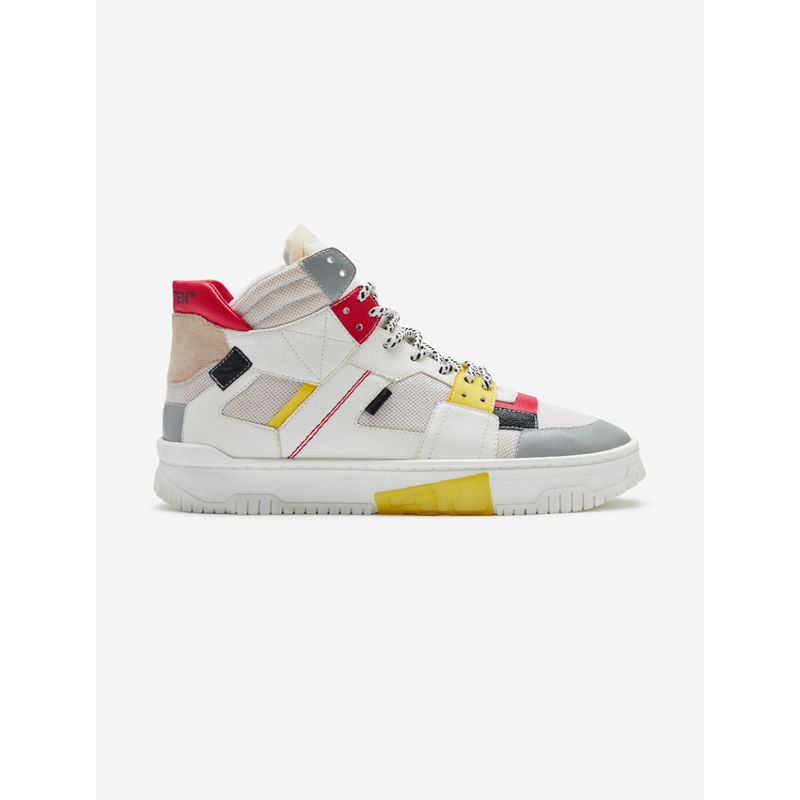 7-10 710 White Yellow Red Colorblock Mid-Top Sneaker (EURO 44)