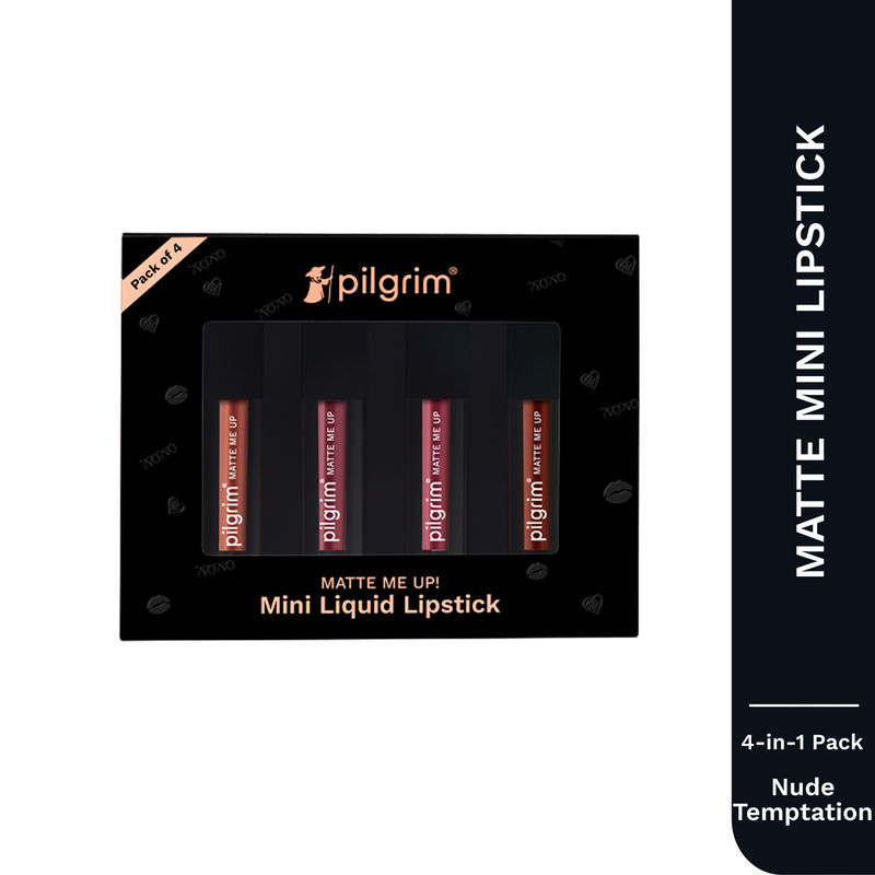 Pilgrim Matte Mini Liquid Lipstick 4 In 1 Pack Smudgeproof, Hydrating & Lightweight - Nude Temptation