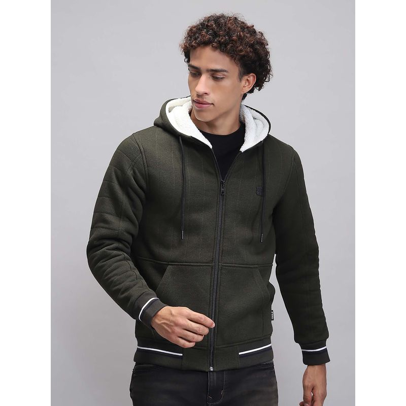 Rock.it Men Solid Olive Hooded Neck Full Sleeve Sweatshirt (M)