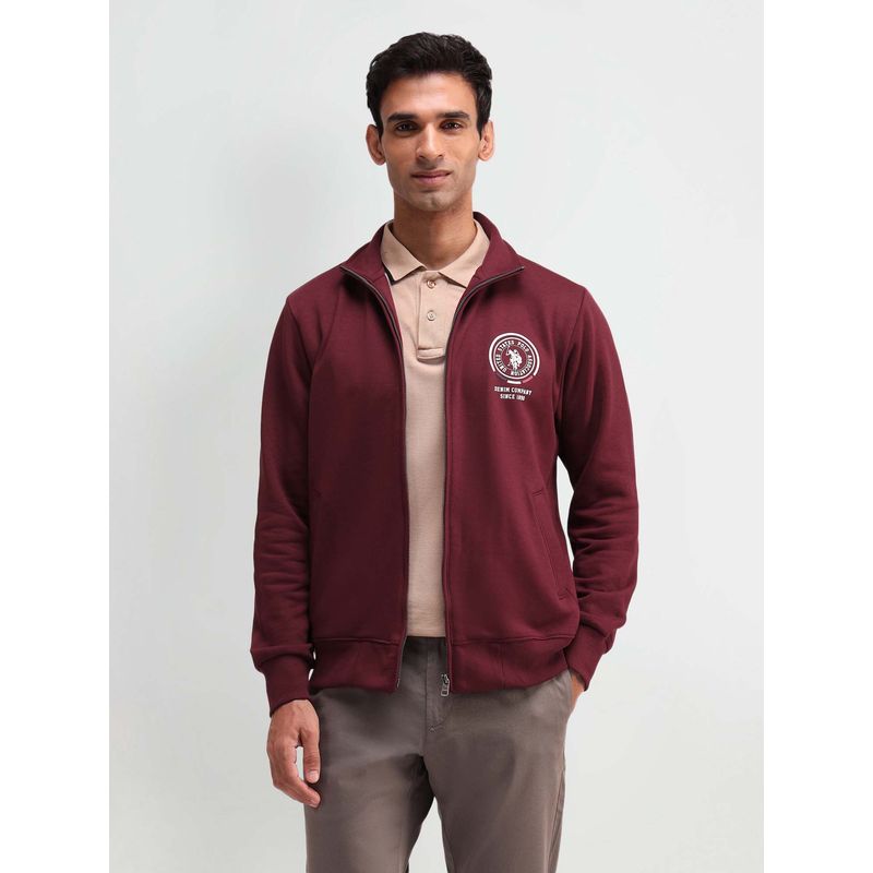 U.S. Polo Assn. Denim Co. Solid/Plain Wine Full Sleeves High Neck Sweatshirt (XL)