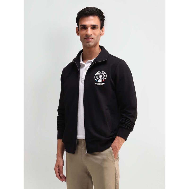 U.S. Polo Assn. Denim Co. Solid/Plain Black Full Sleeves High Neck Sweatshirt (S)