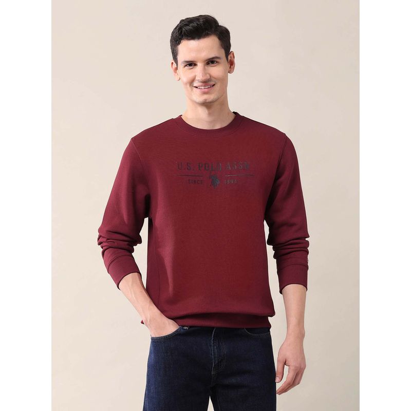 U.S. POLO ASSN. Printed Red Full Sleeves Round Neck Sweatshirt (M)
