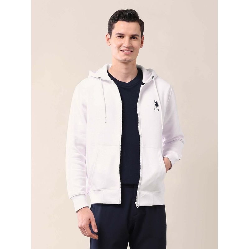U.S. POLO ASSN. Solid White Full Sleeves Hooded Sweatshirt (2XL)