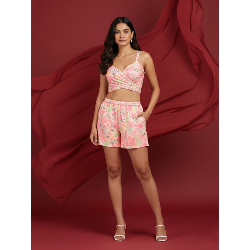 AOBA Womens Pink Floral Printed Beachwear (Set of 2) (XL)