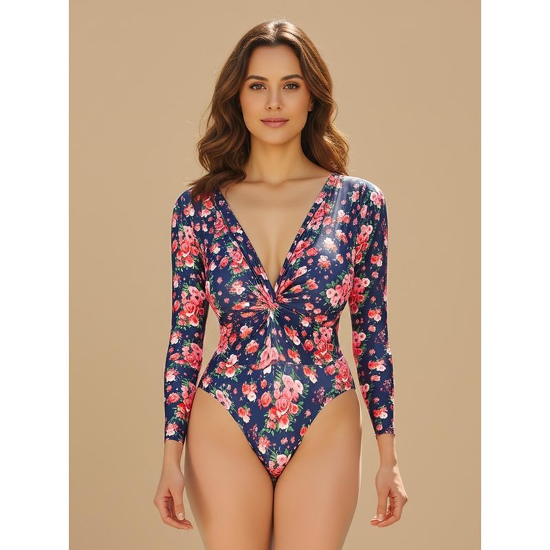AOBA Floral Twist-Knot Bodysuit Swimwear (S)
