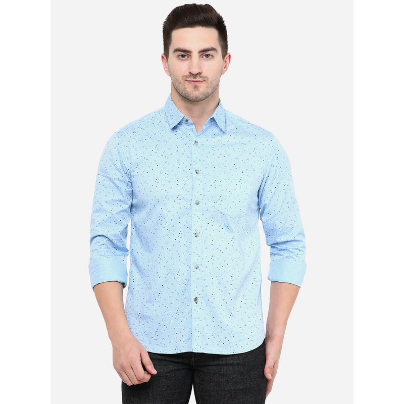 Greenfibre Men Light Blue Printed Slim Fit Semi Casual Shirt (39)