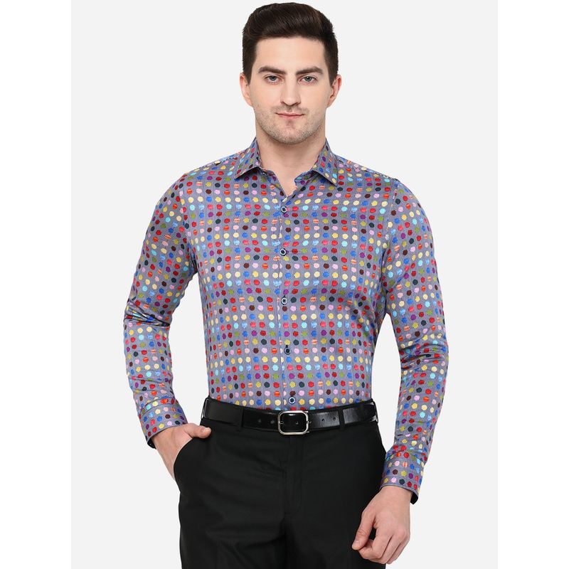 JB Studio Men Grey Cotton Slim Fit Printed Formal Party Wear Shirt (39)