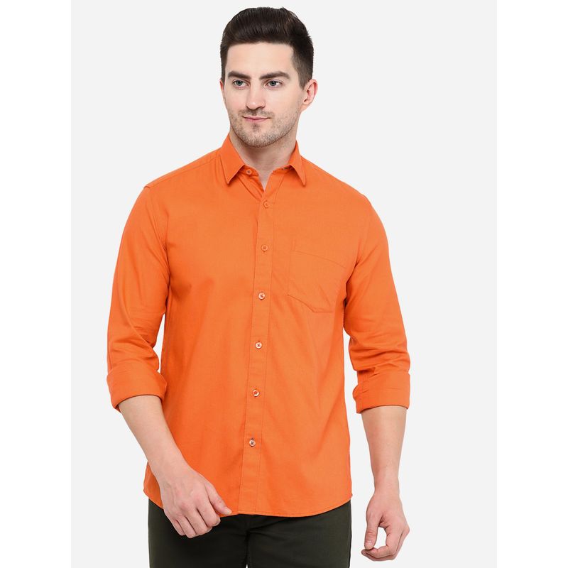 Greenfibre Men Orange Solid Smart Fit Casual Shirt (38)
