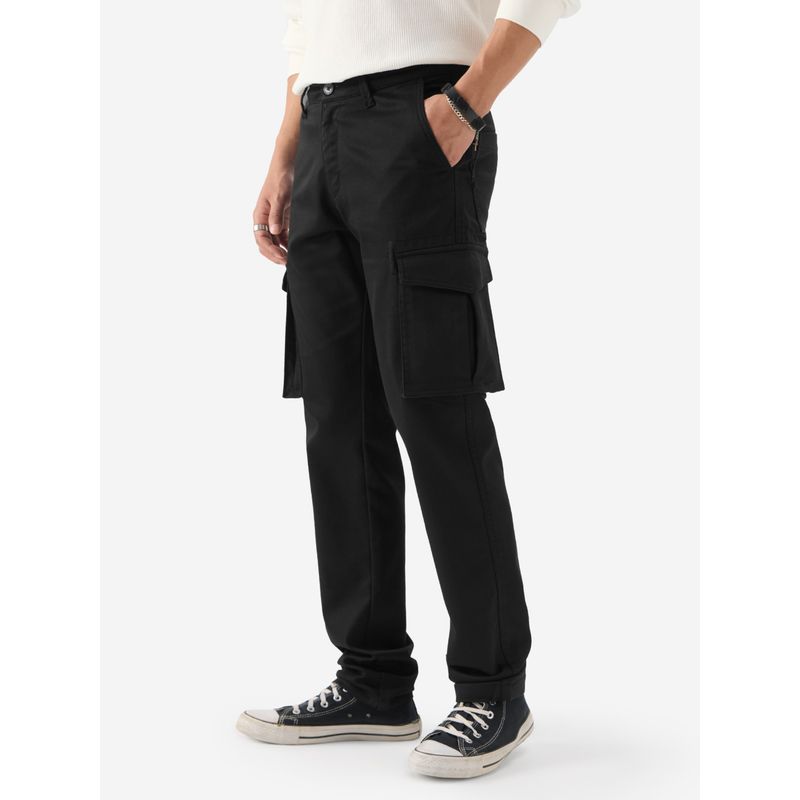 The Souled Store Solids Jet Black Men Cargo Pants (34)