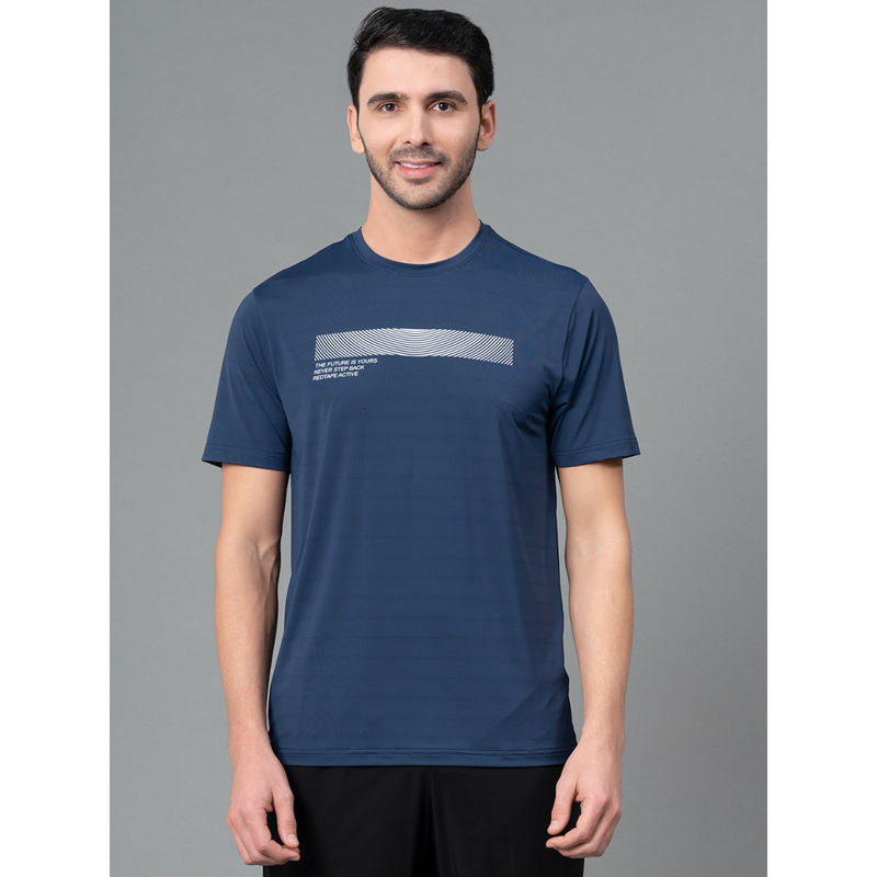 Red Tape Mid Blue Graphic Print Nylon Elastane Round Neck Mens Athleisure T-Shirt (L)