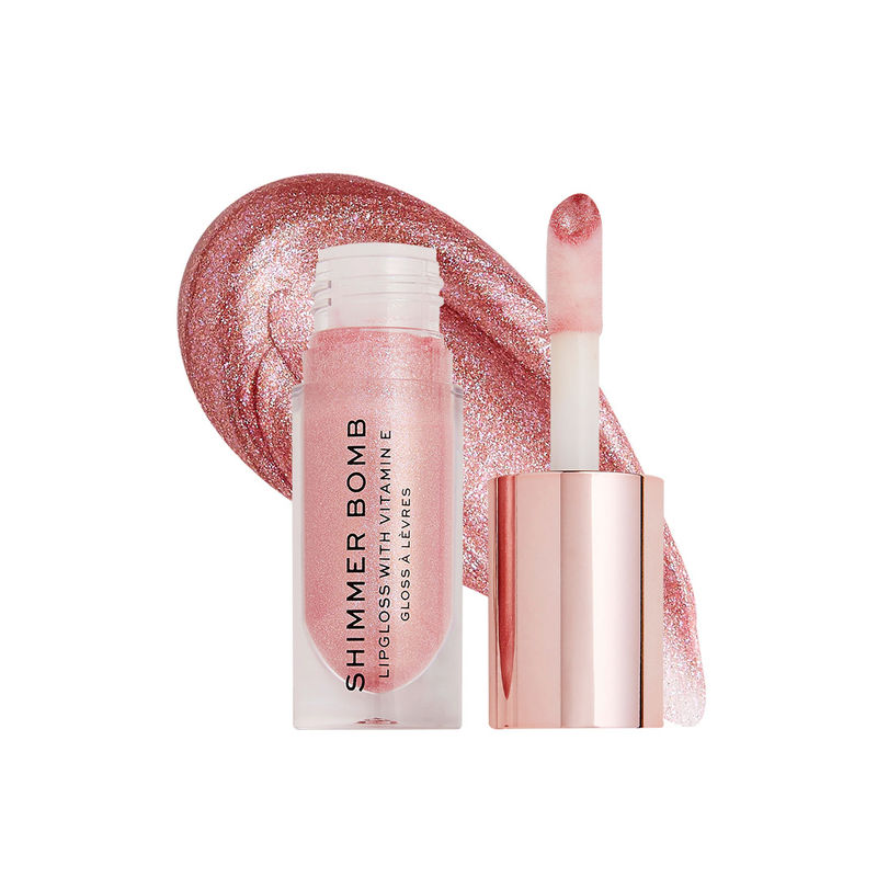 Makeup Revolution Shimmer Bomb Lipgloss-Infused With Vitamin E For Extra Nourishment - Glimmer Nude