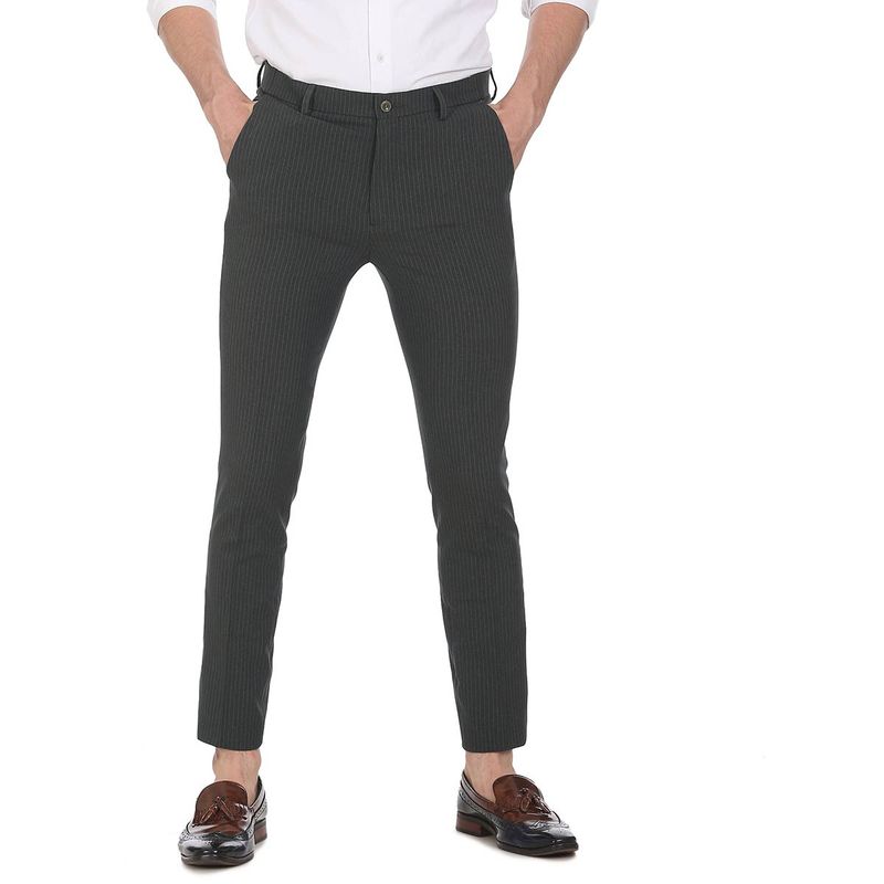Arrow Newyork Men Grey Jackson Slim Fit Striped Formal Trousers (38)