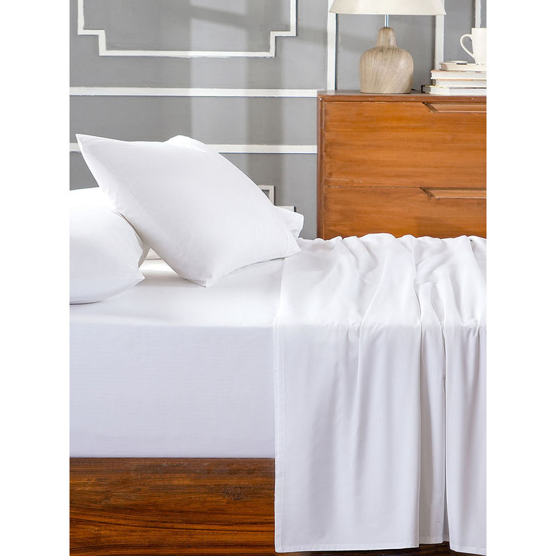 Maspar White 100% Cotton Solid Bedsheet with 2 Pillow Covers (Double)