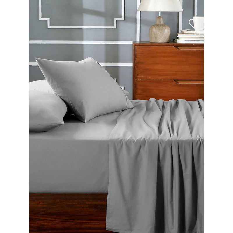 Maspar Grey 100% Cotton Solid Bedsheet with 2 Pillow Covers (King)