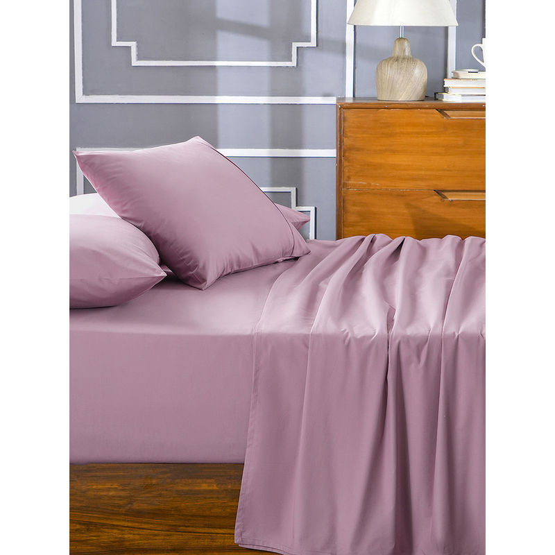 Maspar Purple 100% Cotton Solid Bedsheet with 2 Pillow Covers (Double)