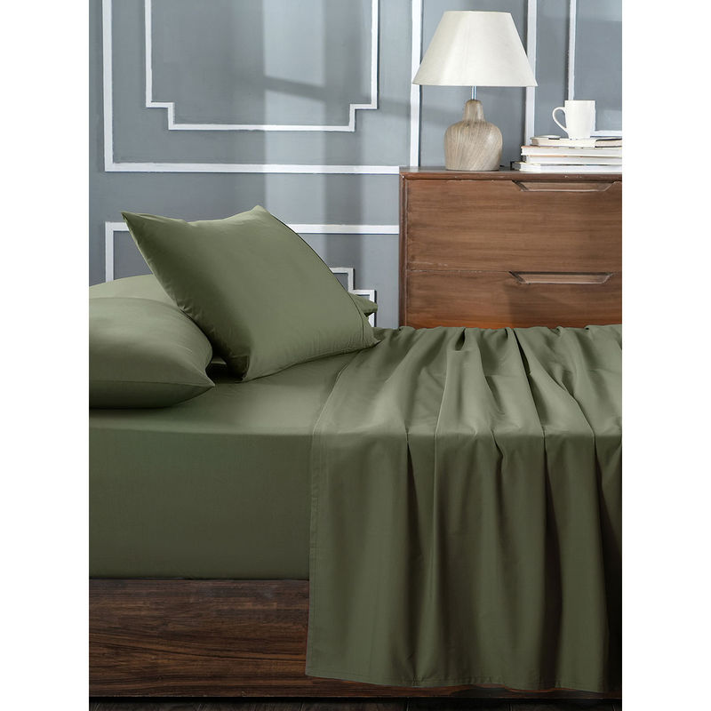 Maspar Green 100% Cotton Solid Bedsheet with 2 Pillow Covers (Double)
