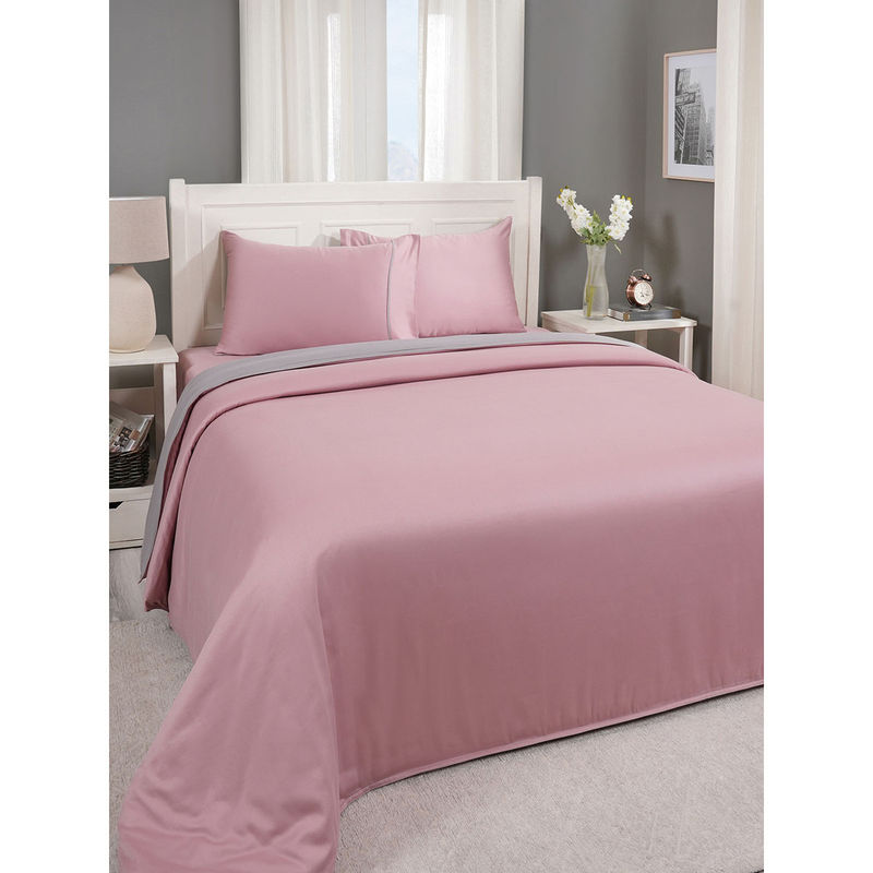 Maspar Pink 100% Cotton Bed Solid Duvet with 2 Pillow Covers (Double)