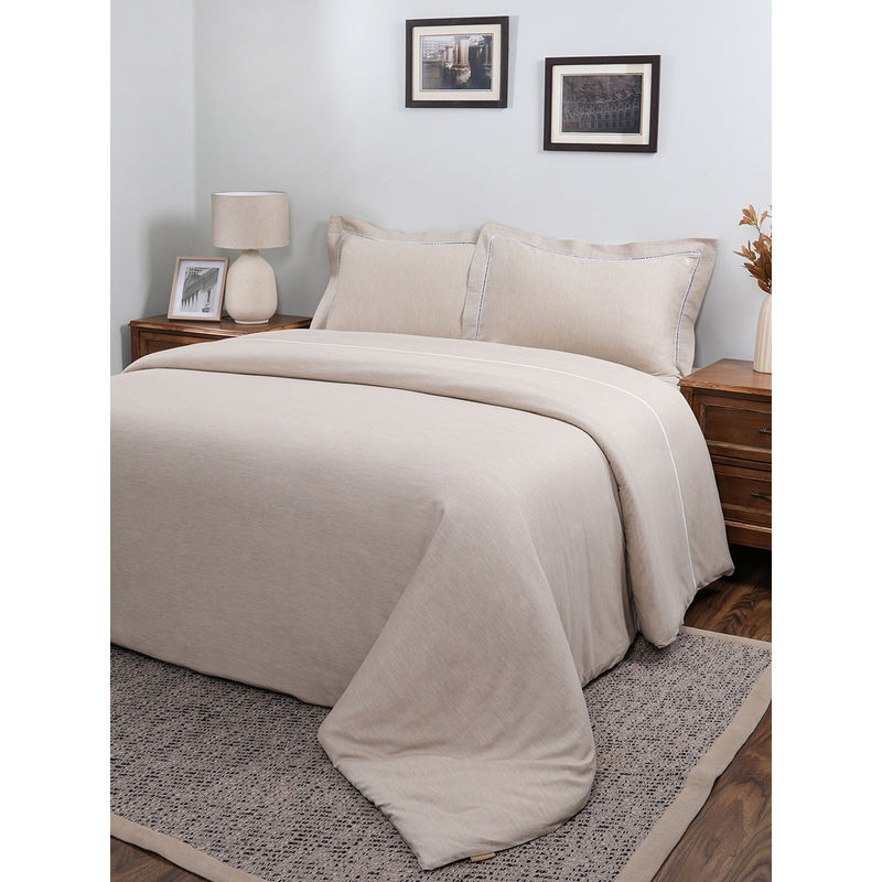 Maspar Beige 100% Cotton Solid Duvet with 2 Pillow Covers (King)